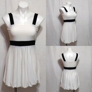 White Black Fit & Flare Cocktail Dress Sleeveless Mini Bubble Hem Party Small